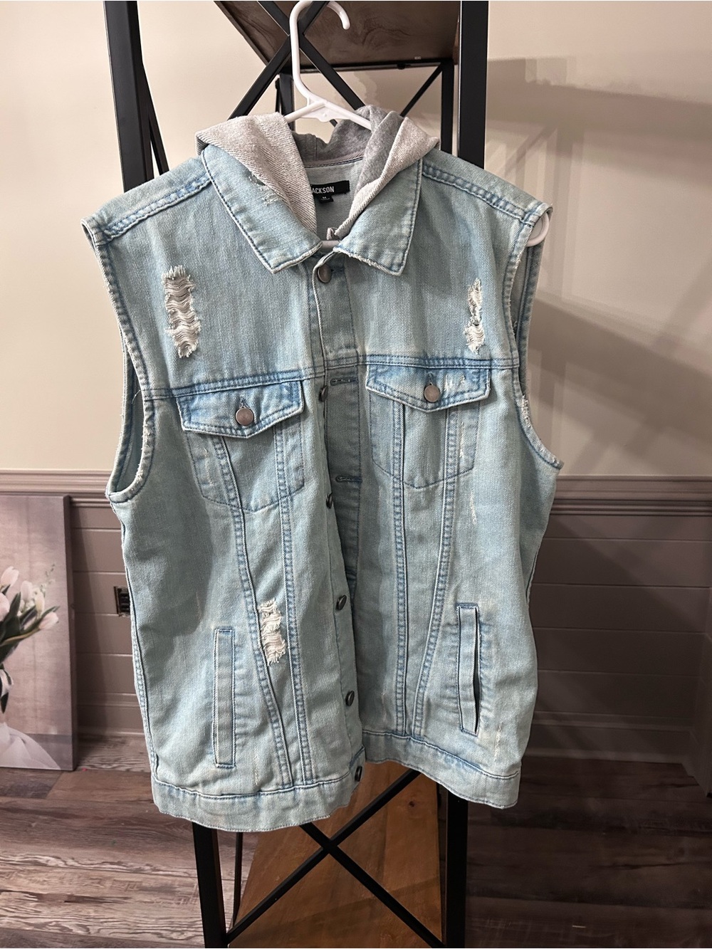 JACKSON Light Blue Denim Jacket with Gray Hood